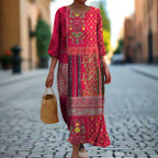 Marisol Women's Maxi Dress - Bohemian Cotton Long Dress with Ethnic Print and Flowy Fit