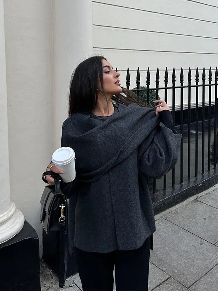 Colette Women's Wool Poncho – Elegant Asymmetrical Poncho with Cozy Warmth