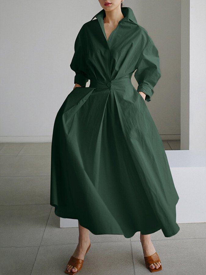 Zoé Robe Midi Femme – Robe Boutonnée Élégante à Coupe Fluide & Tissu Léger Intemporel