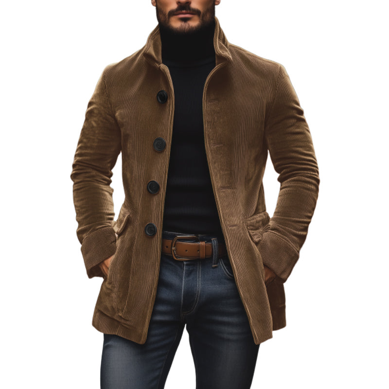 Nathan Manteau Homme en Velours Côtelé – Manteau Élégant Coupe Slim avec Col Montant