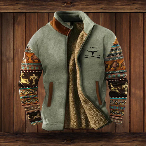 Bastien Veste Homme Style Western – Veste Doublée Polaire avec Motifs Ethniques et Chaleur Hivernale