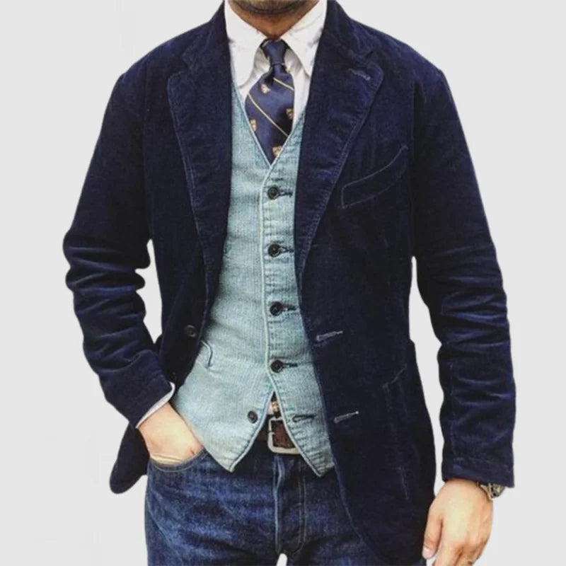 Connor Blazer Homme en Velours Côtelé – Blazer Élégant avec Gilet Assorti au Style Classique