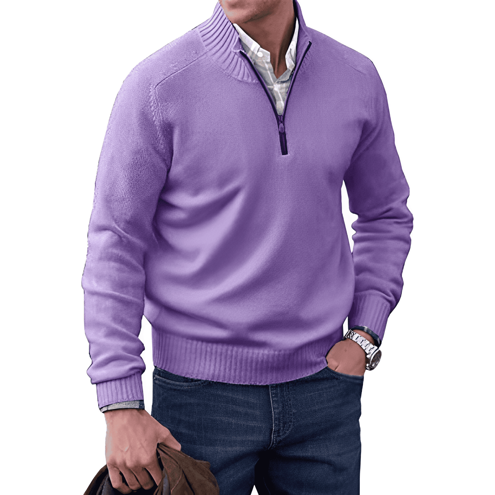 Jack Men's Jumper – Half-Zip Soft Knit Jumper with Stand-Up Collar and Modern Fit