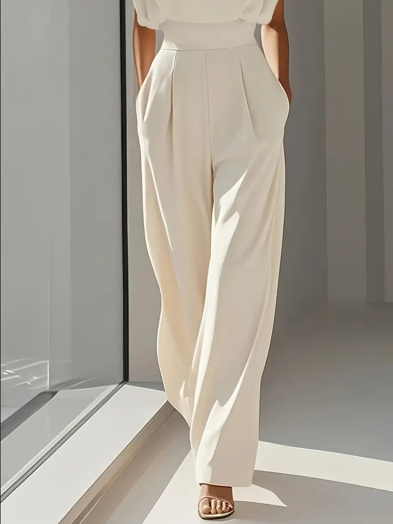 Camille Women's Jumpsuit – Elegant Lightweight Fabric High-Waisted Straight-Leg Jumpsuit