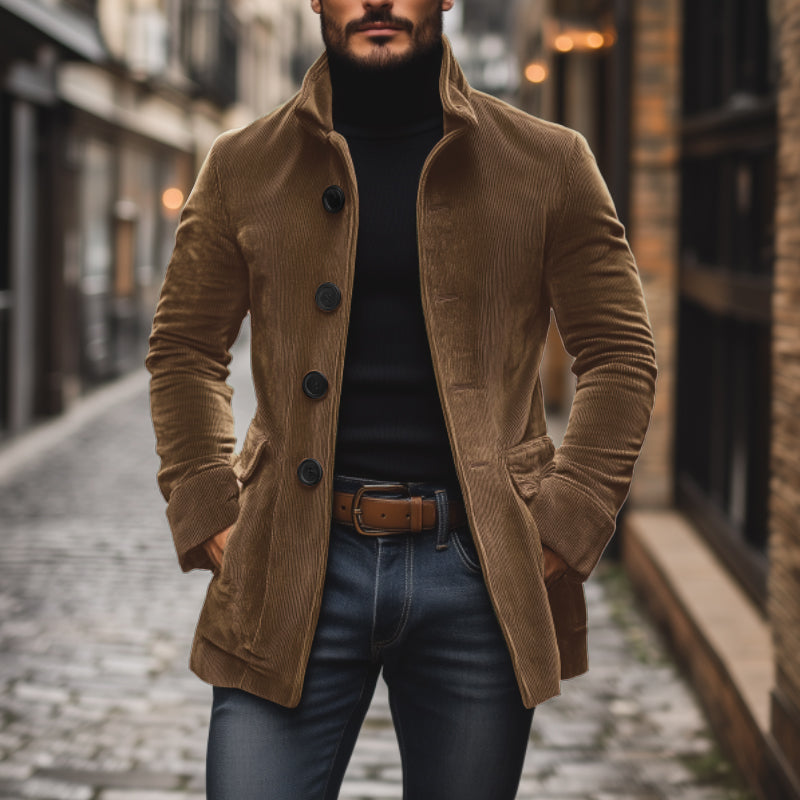 Nathan Men's Corduroy Jacket – Slim Fit Elegant Jacket with Stand-Up Collar
