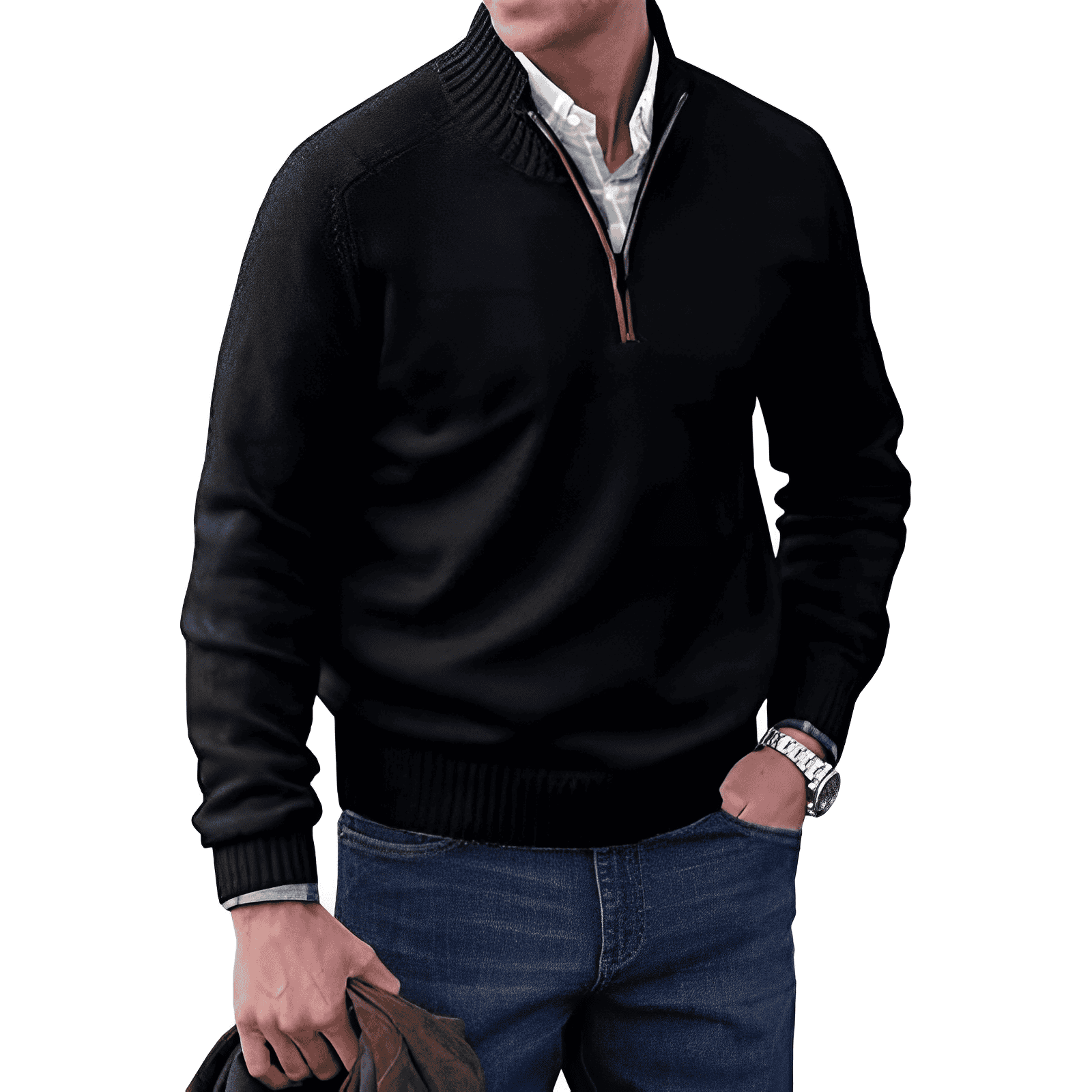 Jack Men's Jumper – Half-Zip Soft Knit Jumper with Stand-Up Collar and Modern Fit