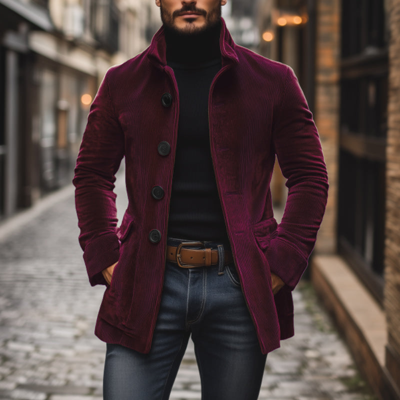 Nathan Men's Corduroy Jacket – Slim Fit Elegant Jacket with Stand-Up Collar
