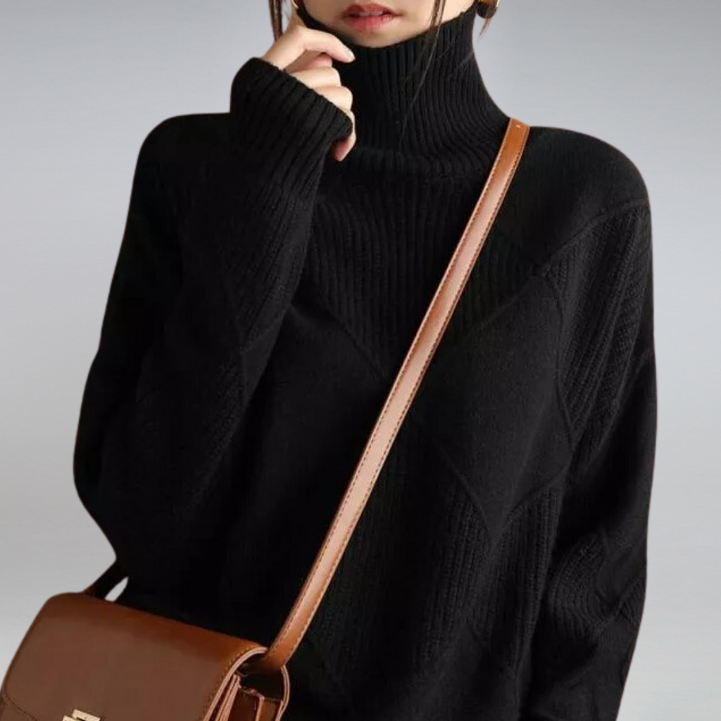 Laura Pull Femme en Cachemire – Col Roulé Élégant, Maille Douce & Style Intemporel