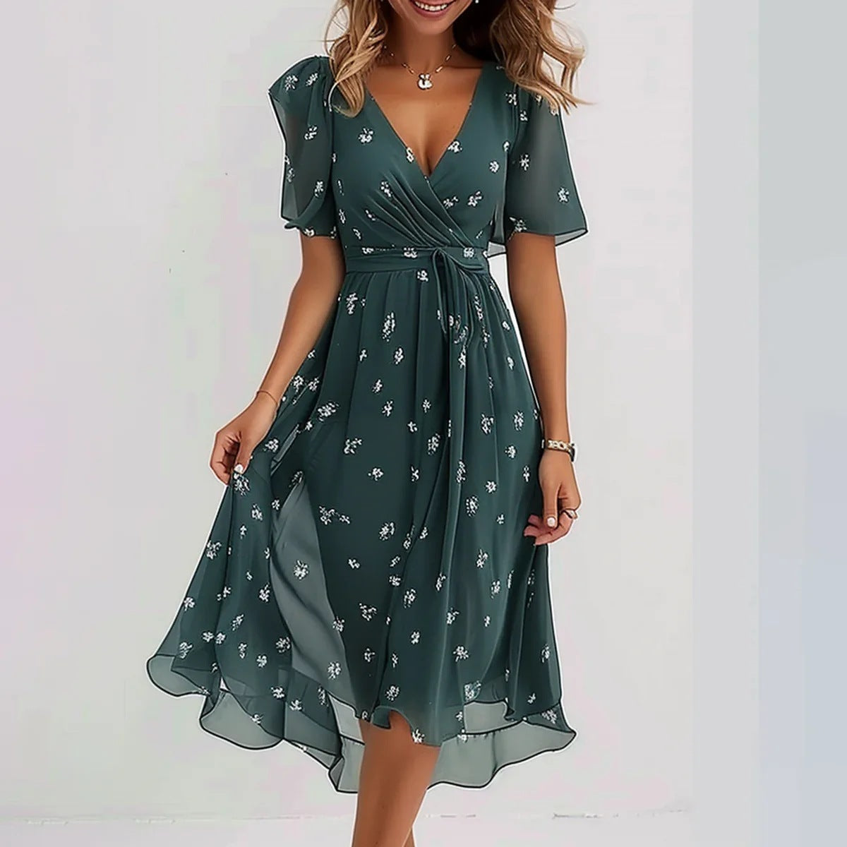 Melissa Robe Midi Femme – Coupe Flatteuse avec Imprimé Floral Vibrant & Confort Respirant