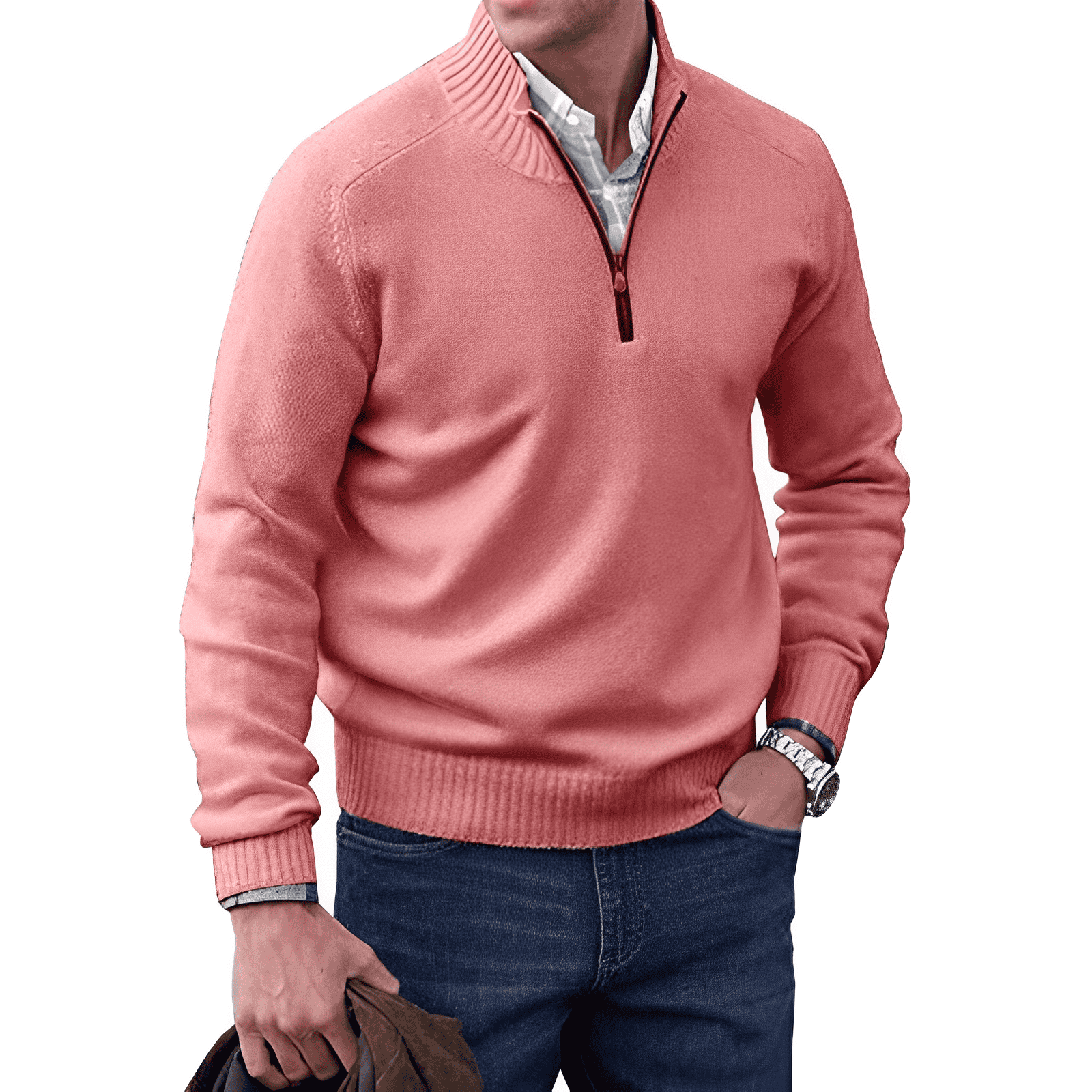 Jack Men's Jumper – Half-Zip Soft Knit Jumper with Stand-Up Collar and Modern Fit