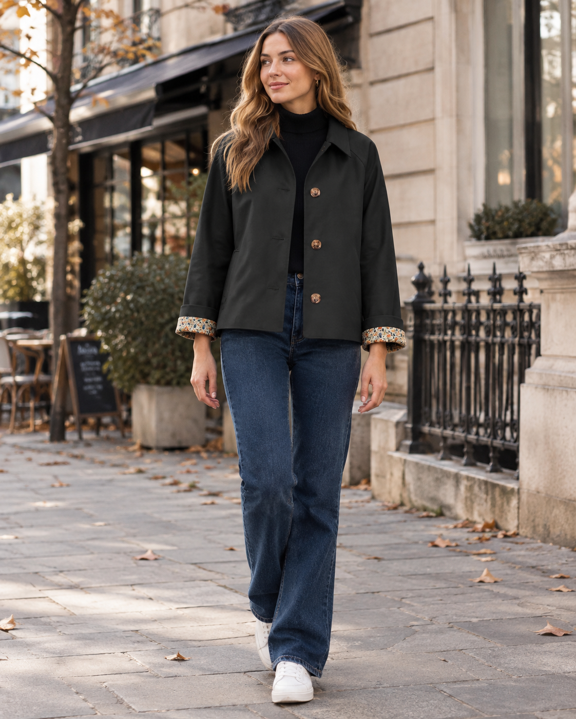 Daphne Manteau Trench Femme Court Léger, Doublure à Carreaux et Poches sur les Côtés