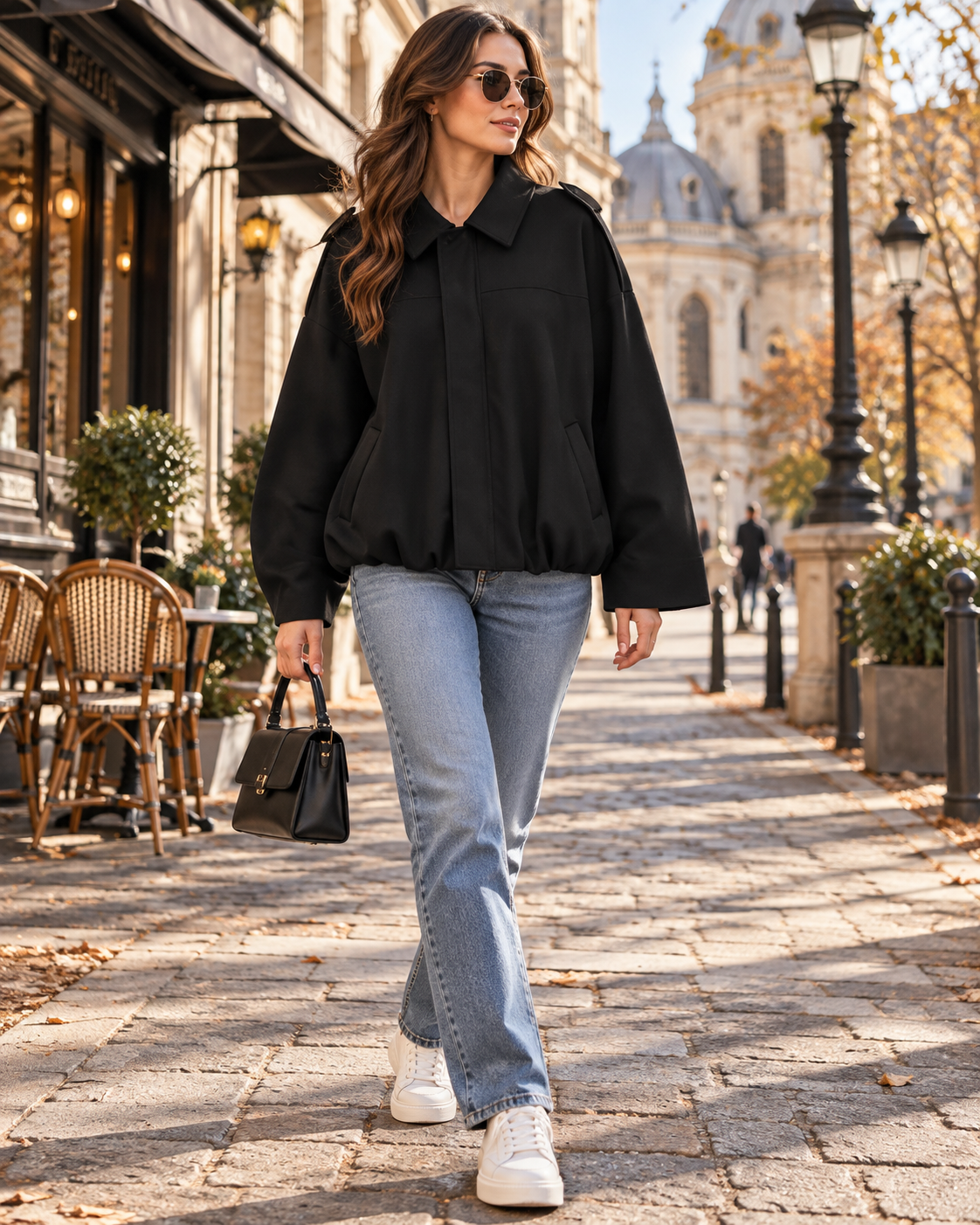 Wynona Bomber Court Femme à Coupe Ample en Suédine et Manches Chauve-Souris