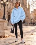 Brietta Pull Sweat Femme Oversize Henley – Manches Longues avec Col à Boutons-Pression