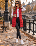 Pauline Gilet Matelassé Long Femme – Capuche, Fermeture Zip et Fentes Latérales Côtés