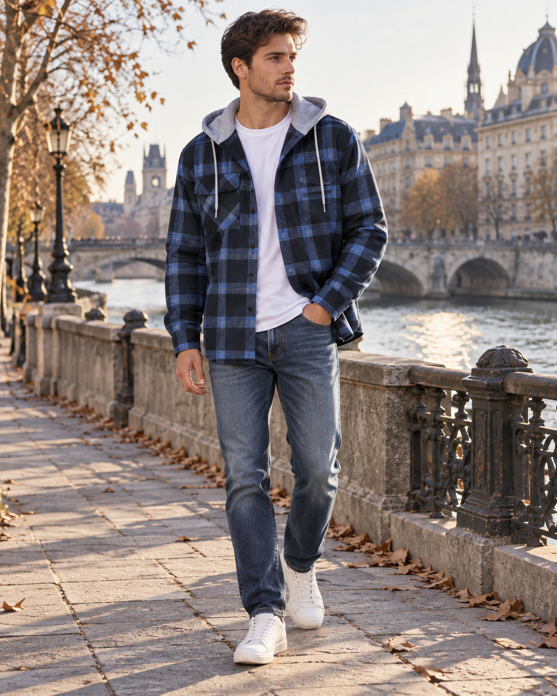 Darius Chemise en Flanelle à Carreaux avec Capuche Homme – Coton Brossé à Carreaux Buffalo, Surchemise Boutonnée à Manches Longues