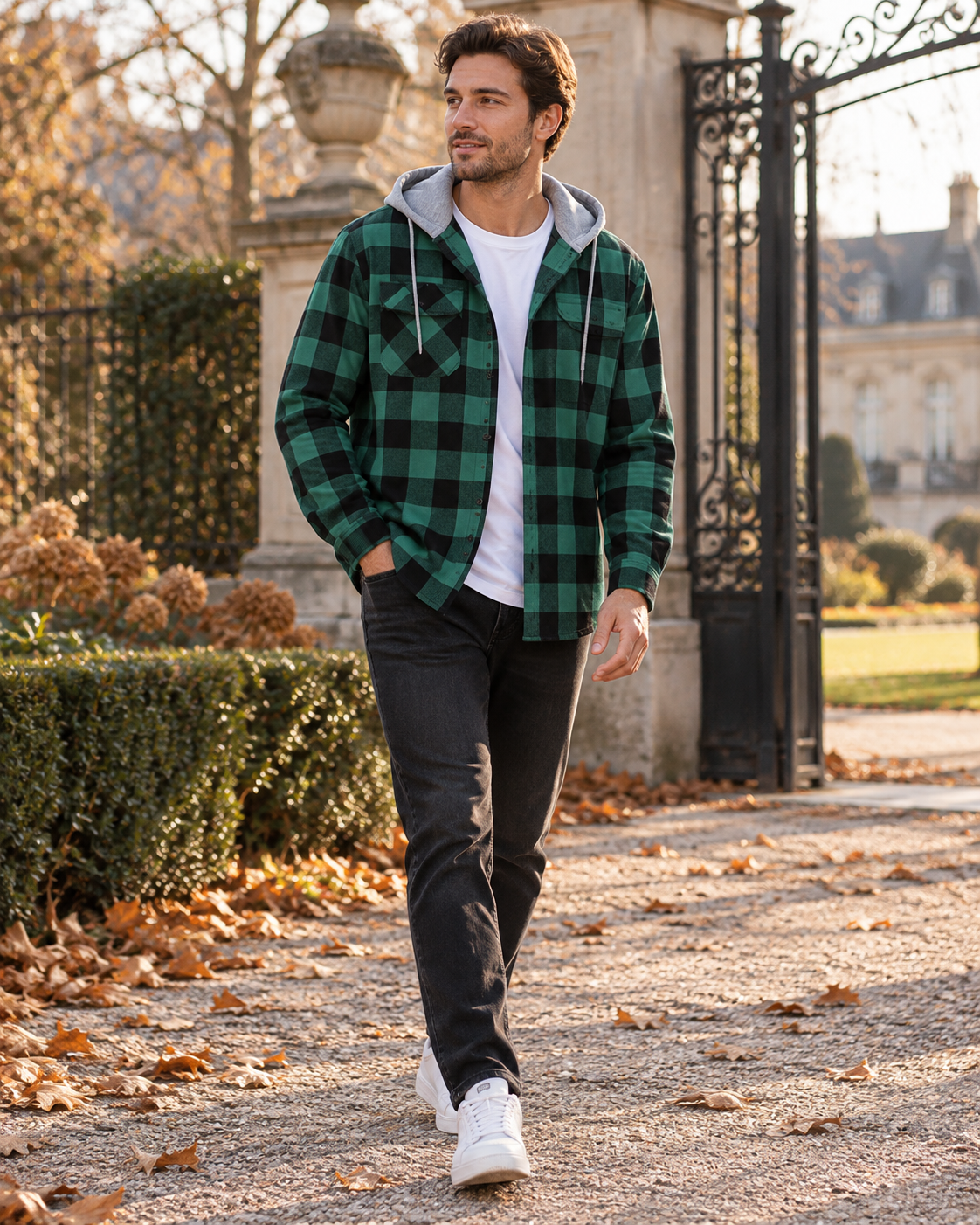 Darius Chemise en Flanelle à Carreaux avec Capuche Homme – Coton Brossé à Carreaux Buffalo, Surchemise Boutonnée à Manches Longues