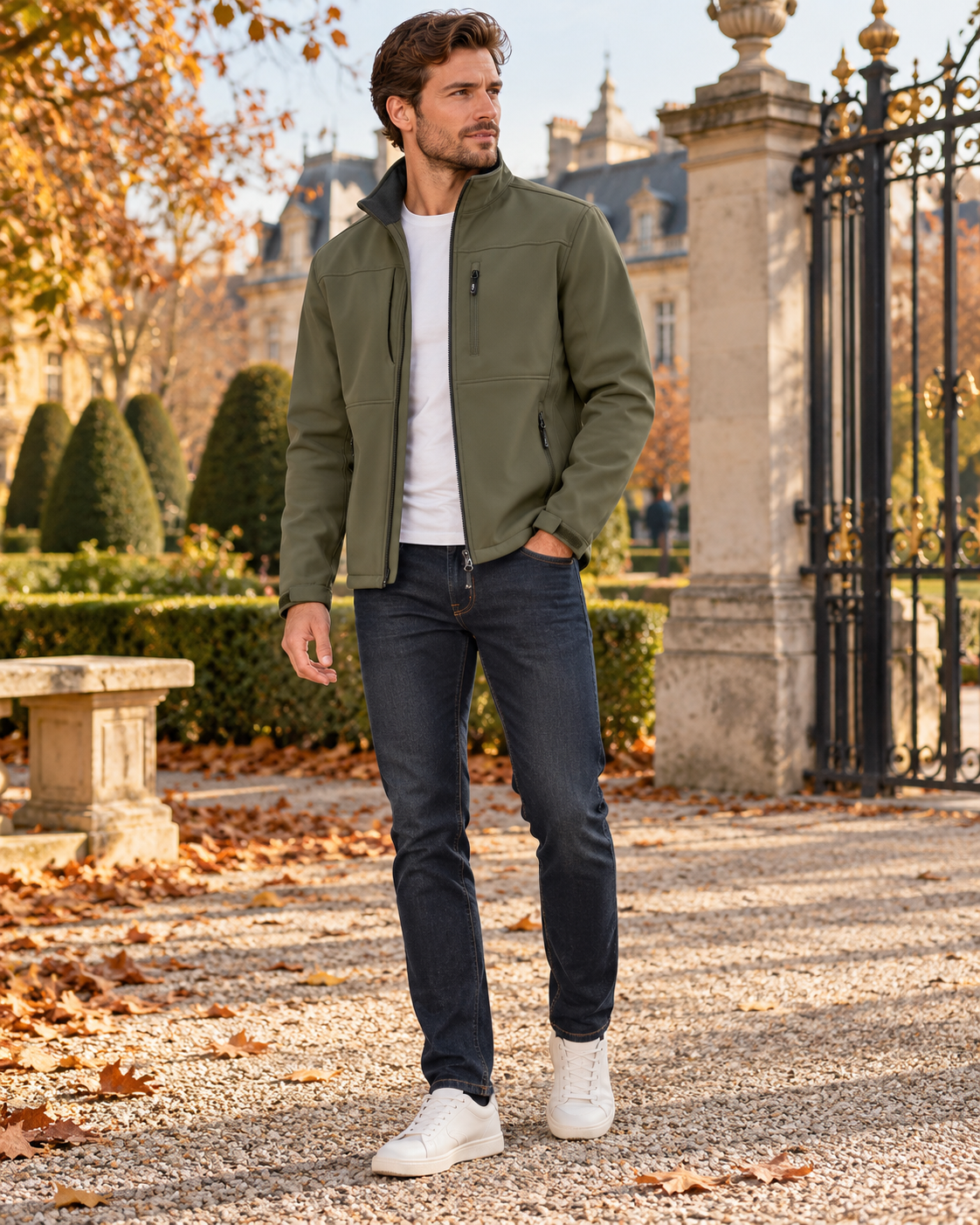 Elias Veste Softshell Légère Homme – Coupe-Vent Outdoor à Trois Couches, Couche Imperméable Doublée Polaire
