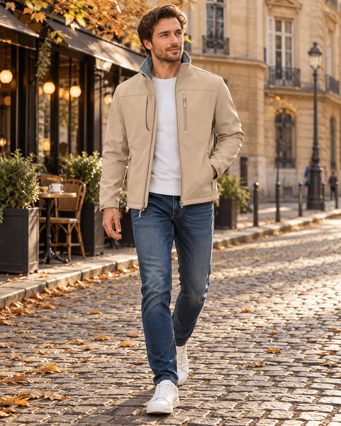 Elias Veste Softshell Légère Homme – Coupe-Vent Outdoor à Trois Couches, Couche Imperméable Doublée Polaire