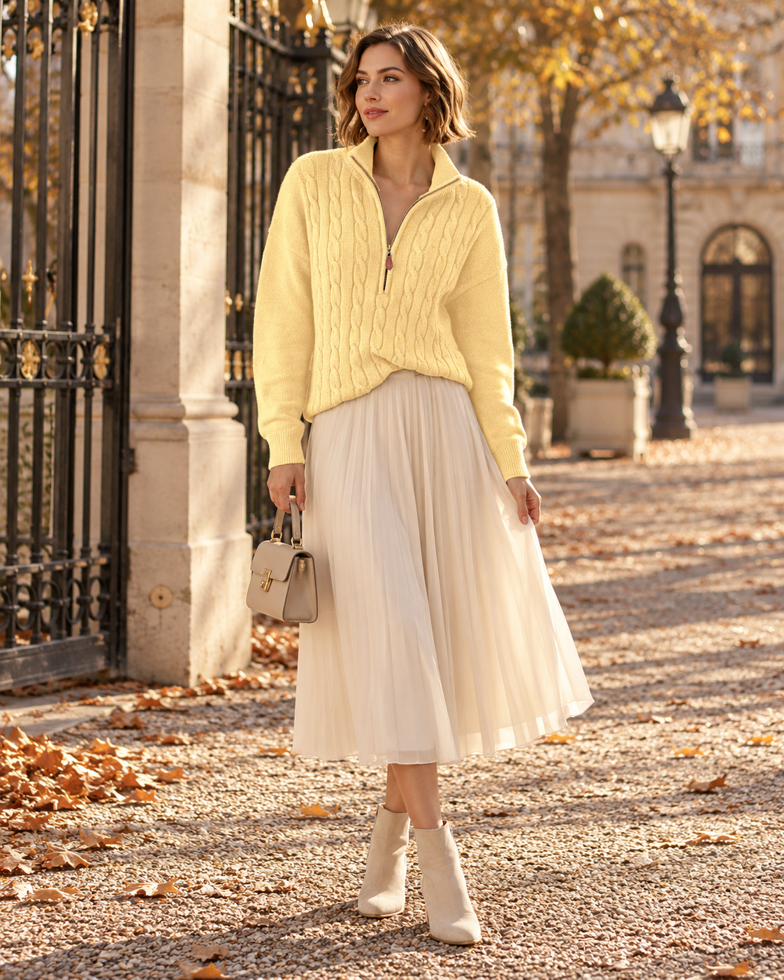Alyssa Pull Torsadé à Col Zippé Quart – Modèle Relax à Manches Longues