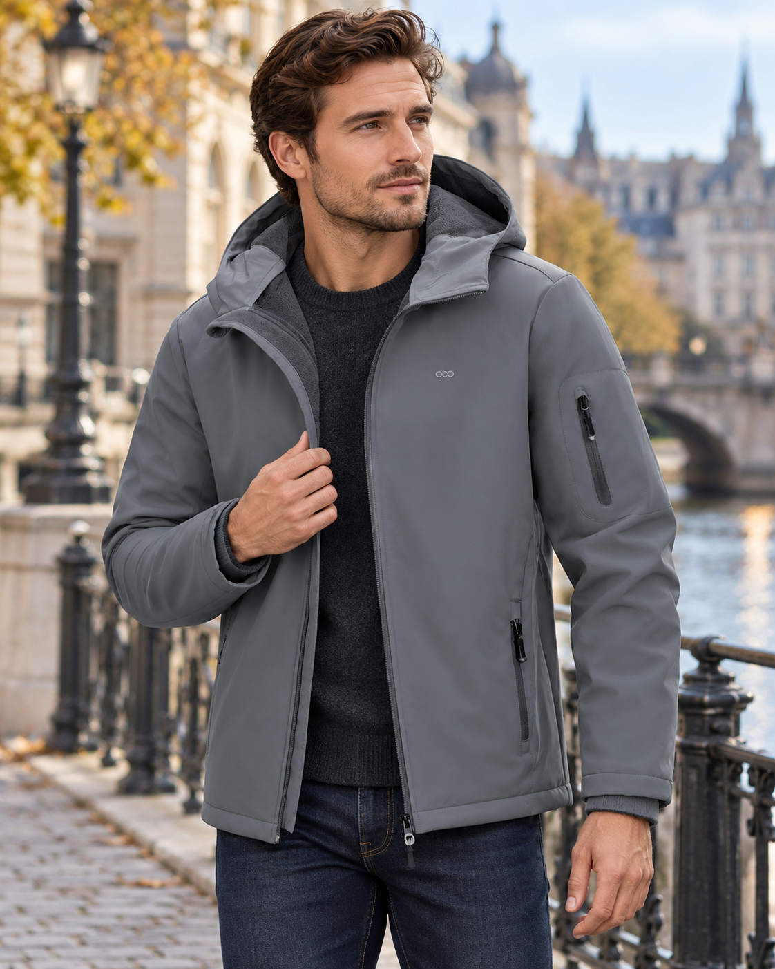 Enzo Veste Softshell Homme Imperméable - Capuche, Doublure Polaire et Poches Zippées