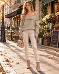 Hadley Haut Femme Oversize en Maille – Pull Épaules Dénudées à Manches Longues