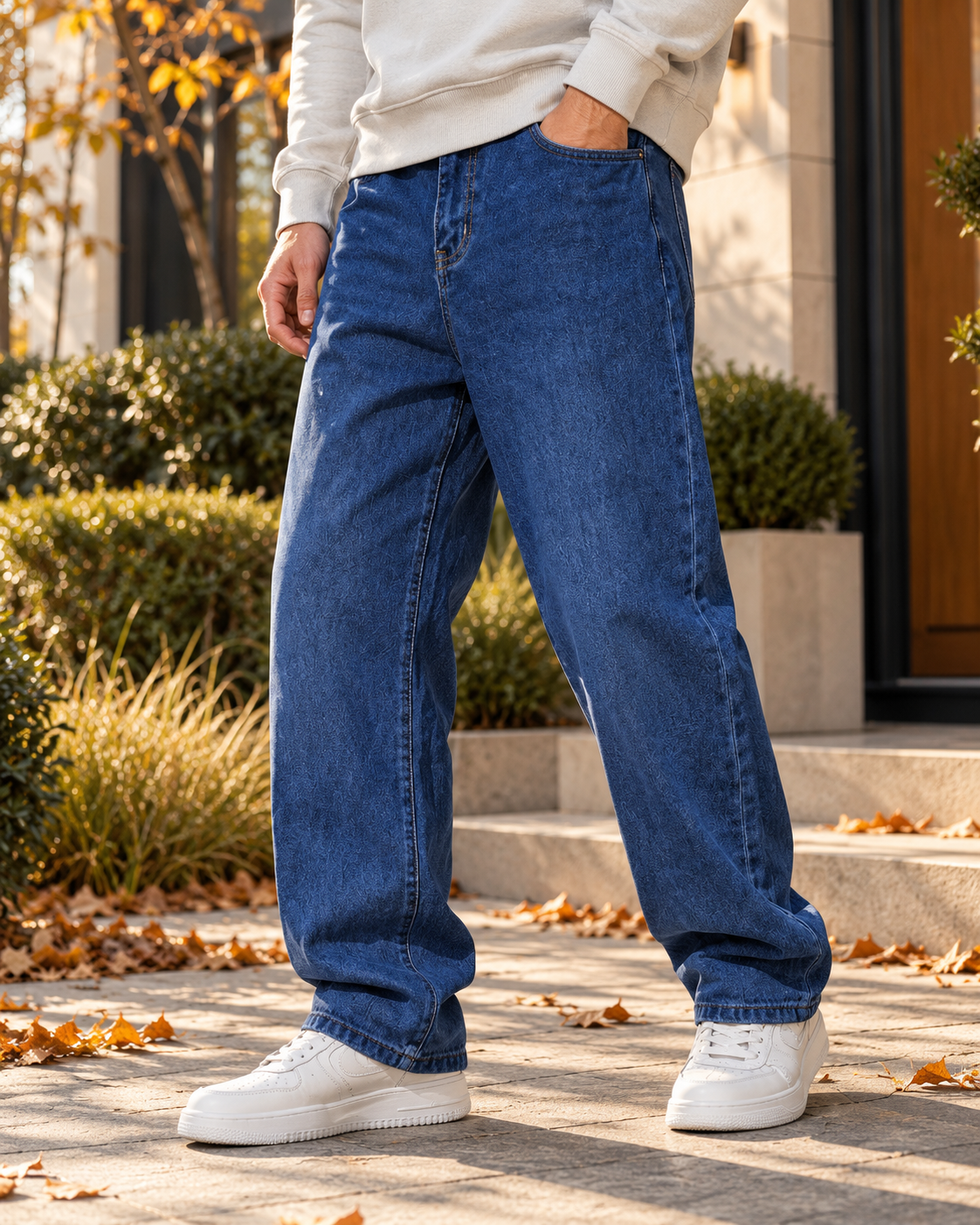 Nikolai Jean Baggy à Jambes Larges Homme – Denim Extensible 340 GSM, Coupe Streetwear Décontractée