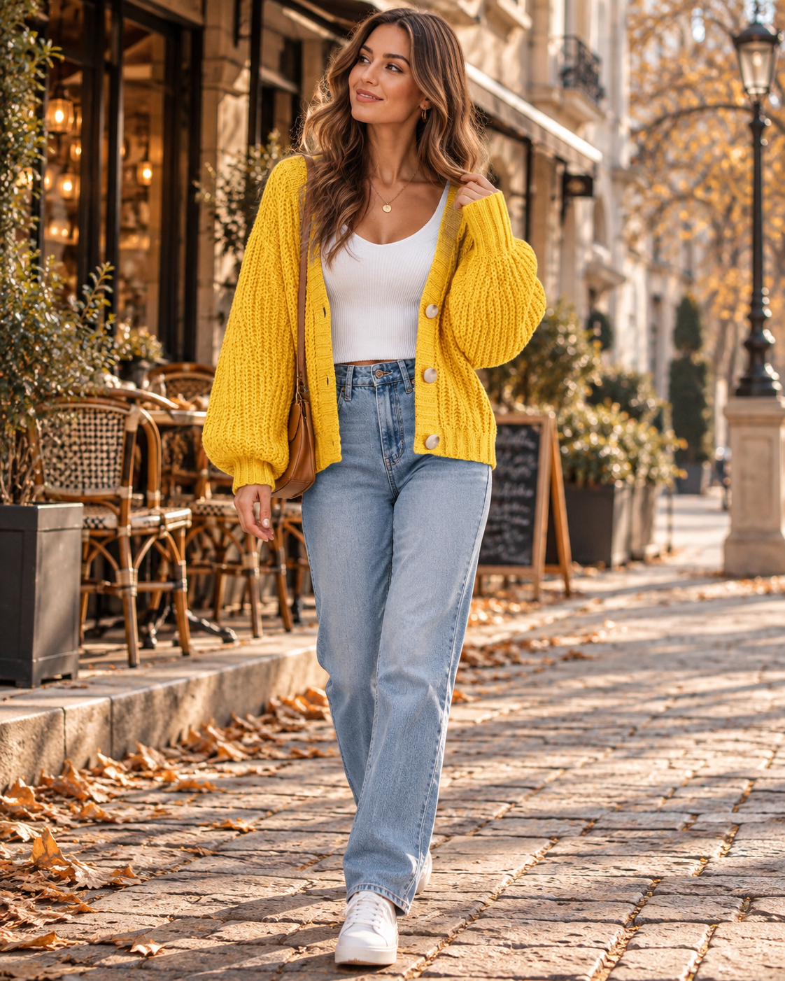 Amara Cardigan Ample Femme en Grosse Maille avec Col V et Boutons, Style Décontracté