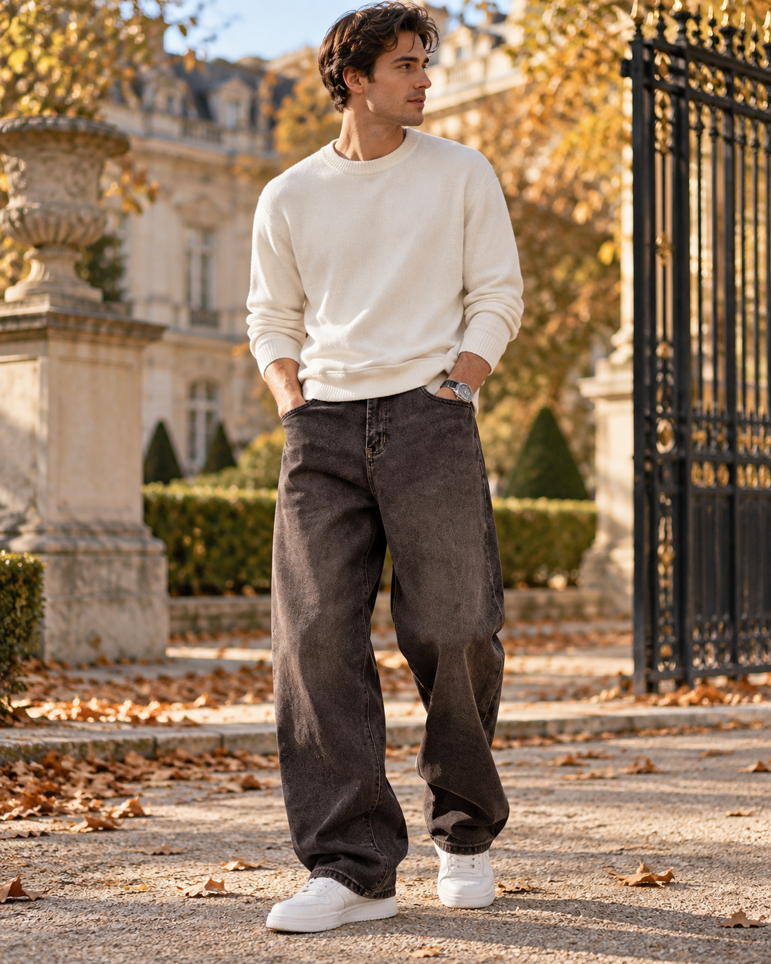 Nikolai Jean Baggy à Jambes Larges Homme – Denim Extensible 340 GSM, Coupe Streetwear Décontractée