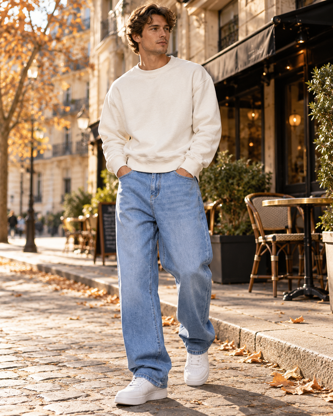 Nikolai Jean Baggy à Jambes Larges Homme – Denim Extensible 340 GSM, Coupe Streetwear Décontractée