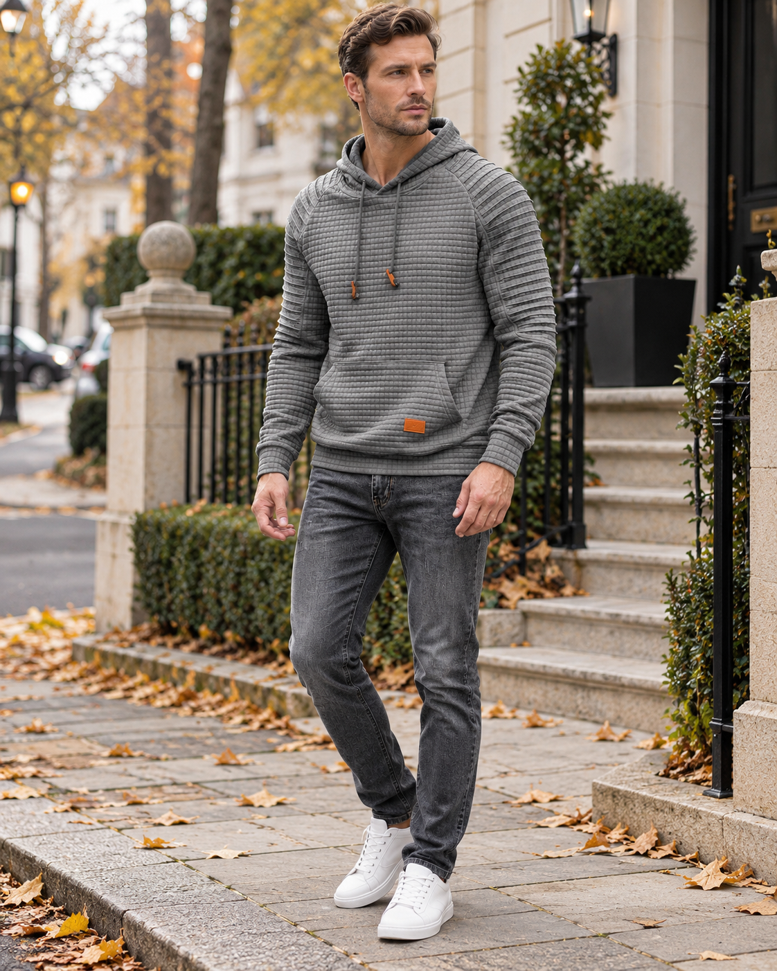 Harvey Sweat Homme à Capuche Texturé - Cordon de Serrage et Grande Poche Kangourou