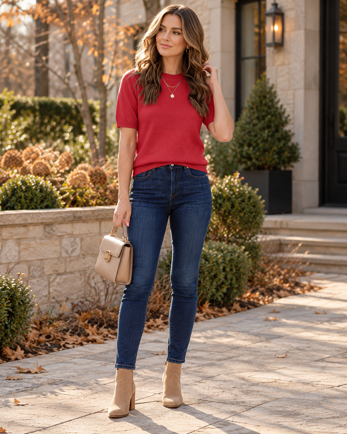 Julietta Haut Femme Business Casual en Maille – Pull Léger Col Rond à Manches Courtes