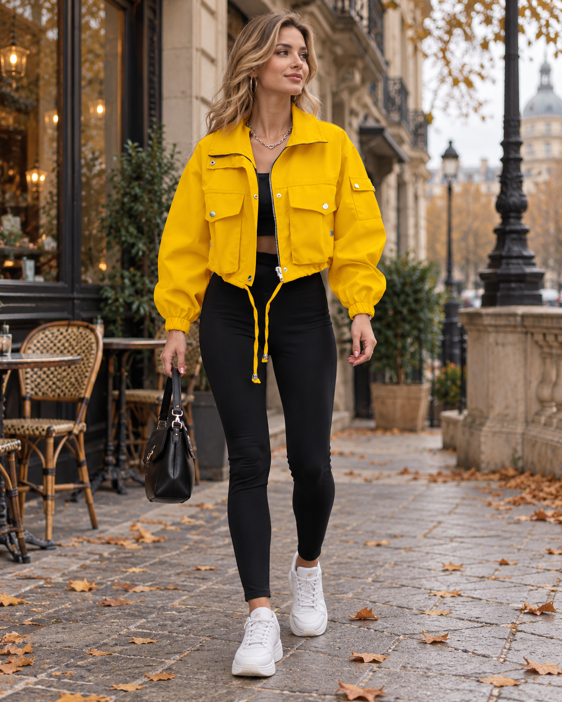 Bianca Veste Cargo Femme Légère et Courte à Zip avec Poches Fonctionnelles