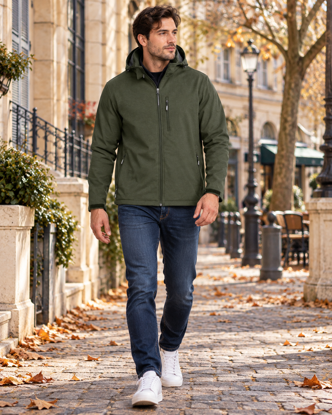 Uriel Veste softshell homme déperlante à capuche, doublée polaire avec cinq poches