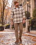 Santino Chemise à carreaux homme en flanelle de coton avec détails en velours au col