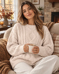 Freya Pull Oversize Femme en Maille Torsadée – Col Rond, Manches Longues