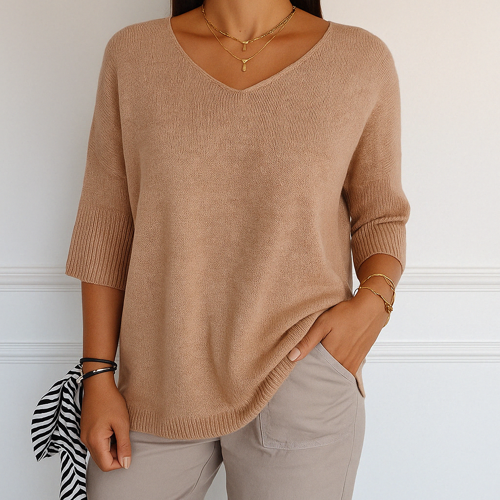 Harper Pull Col V Femme – Maille Fine, Doux & Élégant pour un Style Raffiné