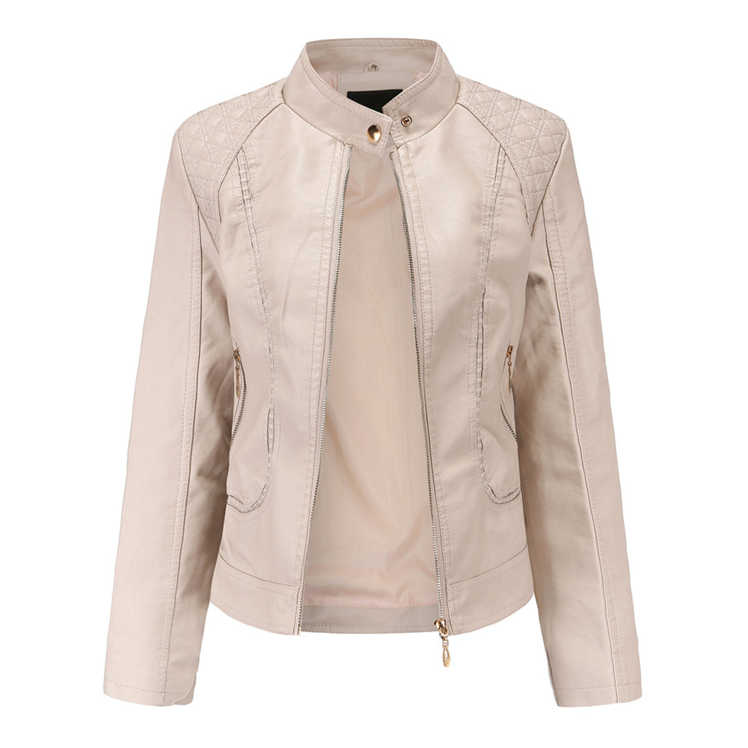 Avery Women's Leather Jacket – Stylish Stand-Up Collar Jacket with Zipper & Timeless Style