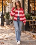 Vienna Cardigan femme oversize rayé en maille à boutons dorés et manches longues