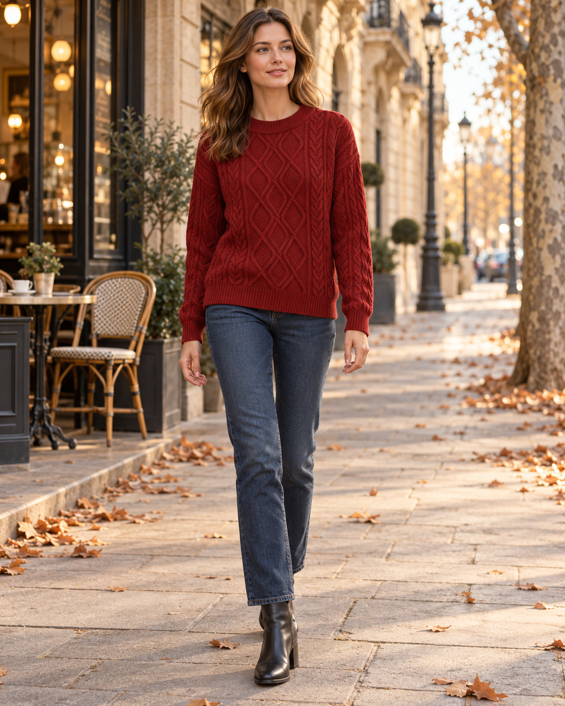 Nerissa Pullover Femme Oversize en Maille Torsadée – Col Rond, Manches Longues Vintage
