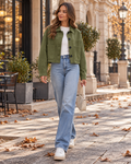 Valeria Veste Femme en Suédine Coupe Courte – Boutons, Manches Longues et Poches