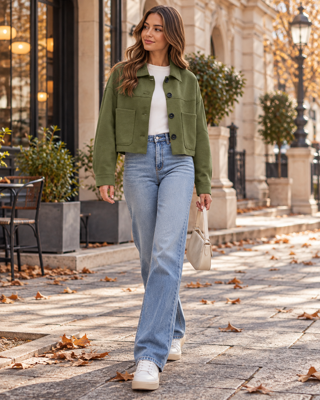 Valeria Veste Femme en Suédine Coupe Courte – Boutons, Manches Longues et Poches
