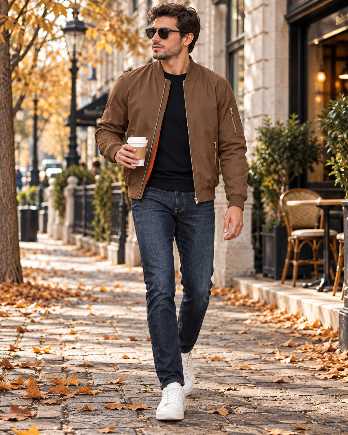 Felix Blouson Bomber Homme Chaud – Intérieur Matelassé, Zip Bronze et Nombreuses Poches