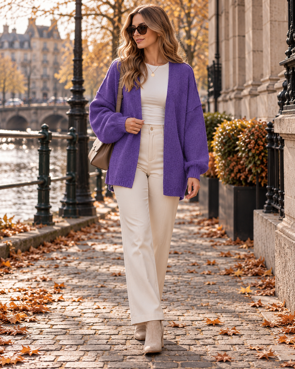 Lianne Gilet en maille femme à manches lanternes, coupe ample et ouverture sans boutons