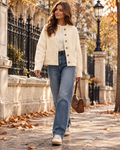 Rosalia Gilet Femme en Maille Épaisse – Cardigan Boutonné à Manches Longues et Poches