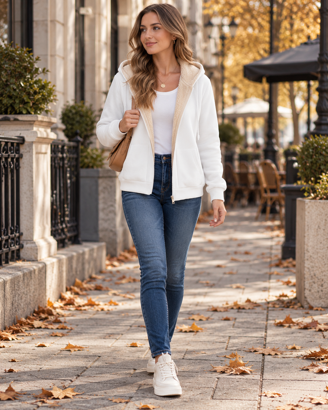 Shaina Sweat femme à doublure sherpa, capuche réglable, zip intégral et poches devant