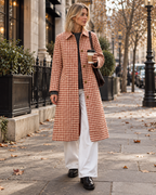 Zaria Manteau trench long pour femme à carreaux avec col à revers et boutonnage simple