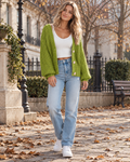 Samira Cardigan Femme Ample en Maille Torsadée à Col V, Boutons et Manches Longues