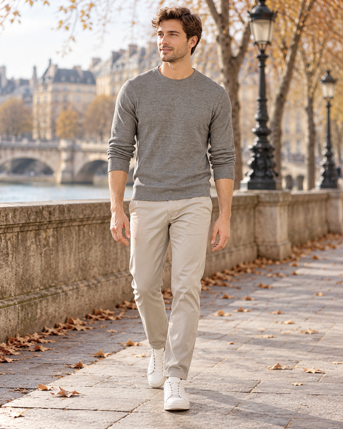Gabriel - Maillot thermique homme léger à manches longues, texture gaufrée et col rond