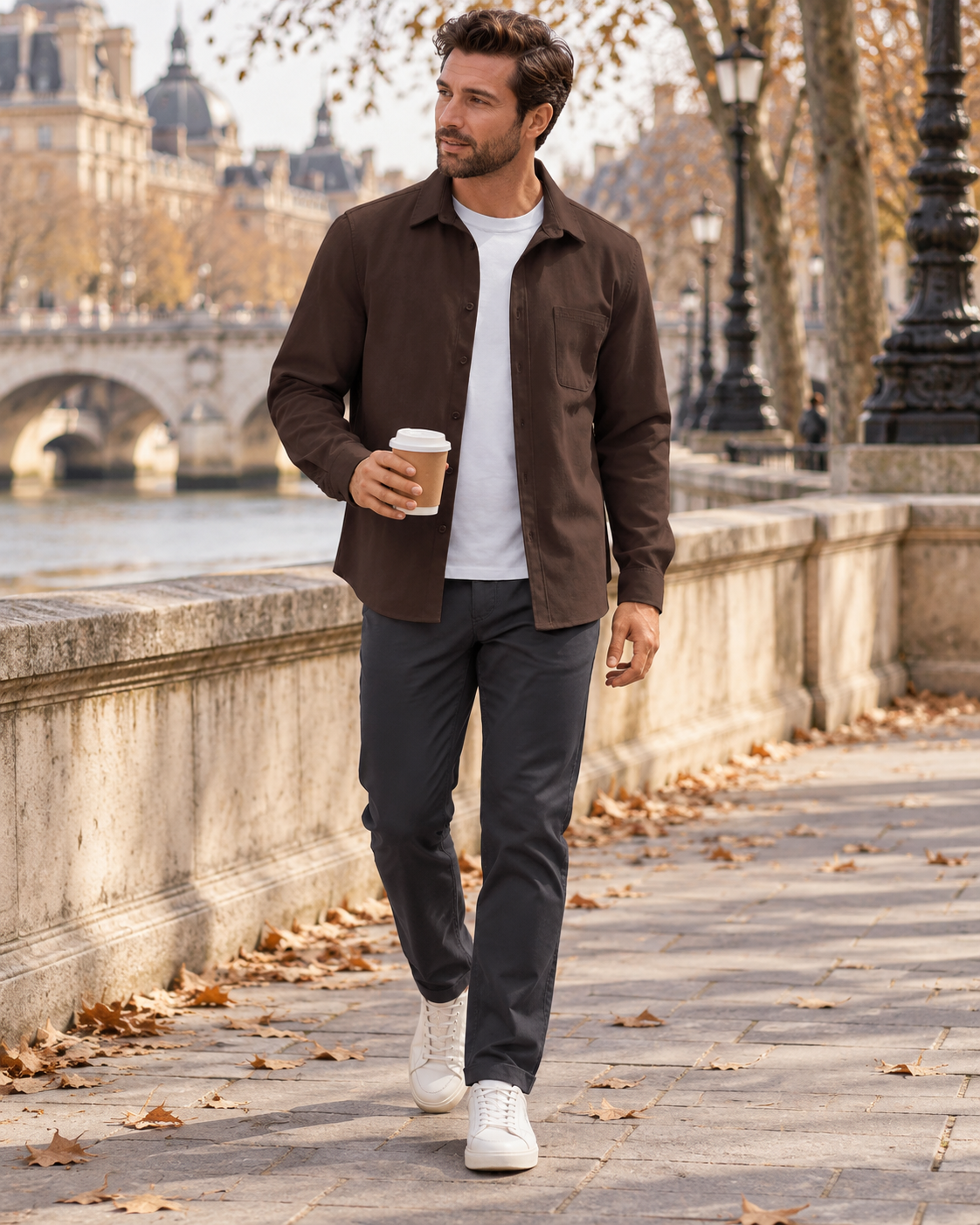 Orlando Chemise-veste homme à boutons, tissu léger résistant aux plis et au rétrécissement