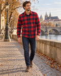Rafael Chemise homme en flanelle de pur coton, à carreaux, col rabattu et poche poitrine